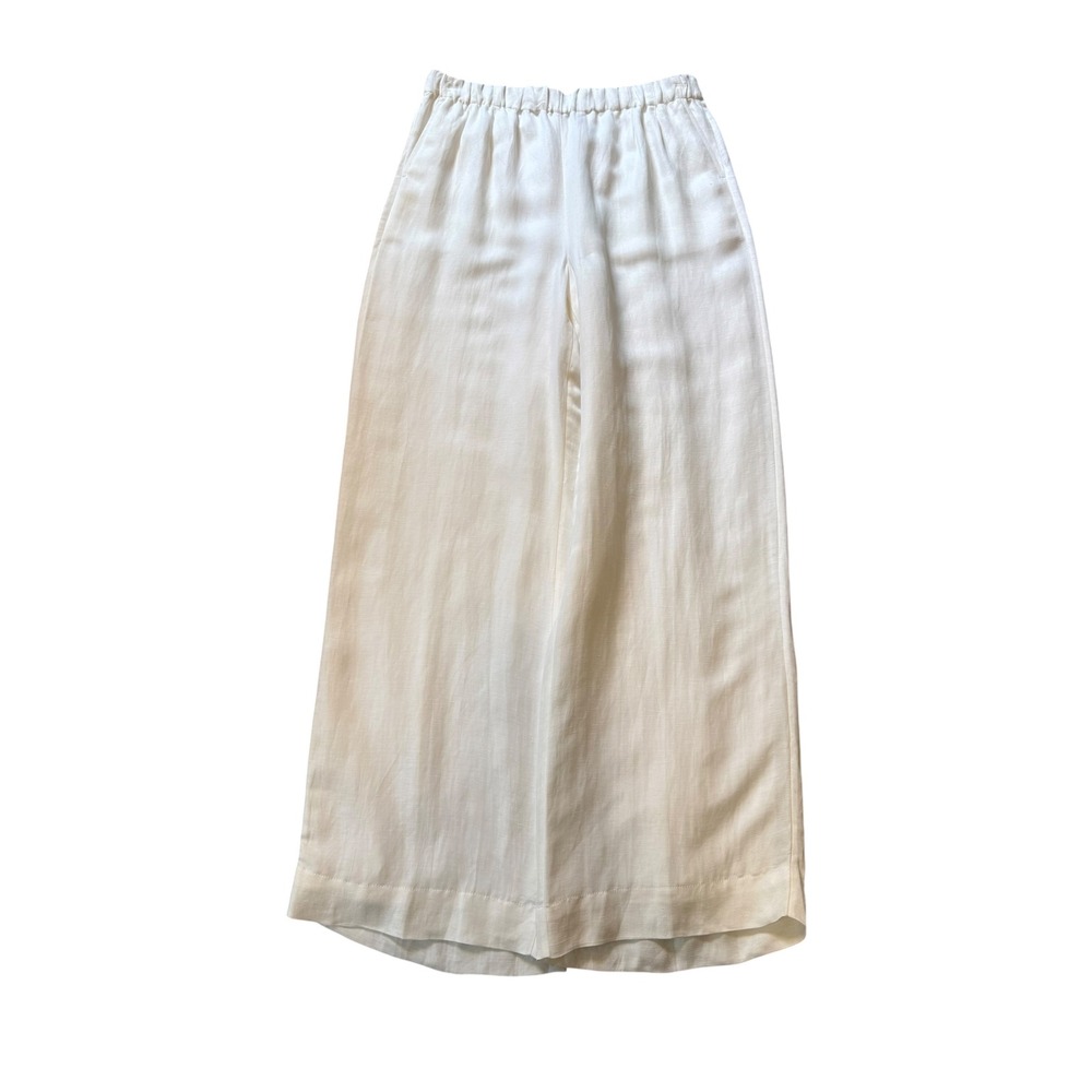 J.Crew White Linen Cupro Wide Leg Elastic Waist Pants BZ702 Tall Large